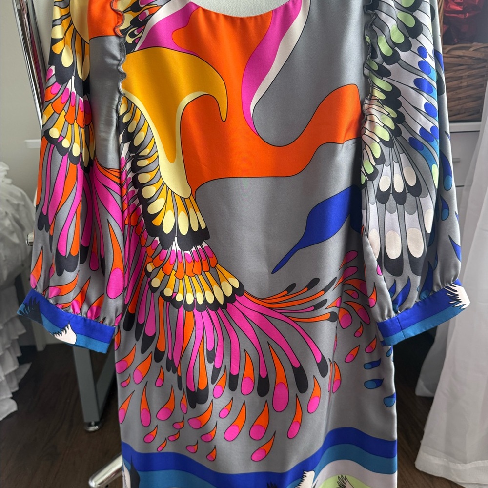 Tibi colorful signature bird dress
